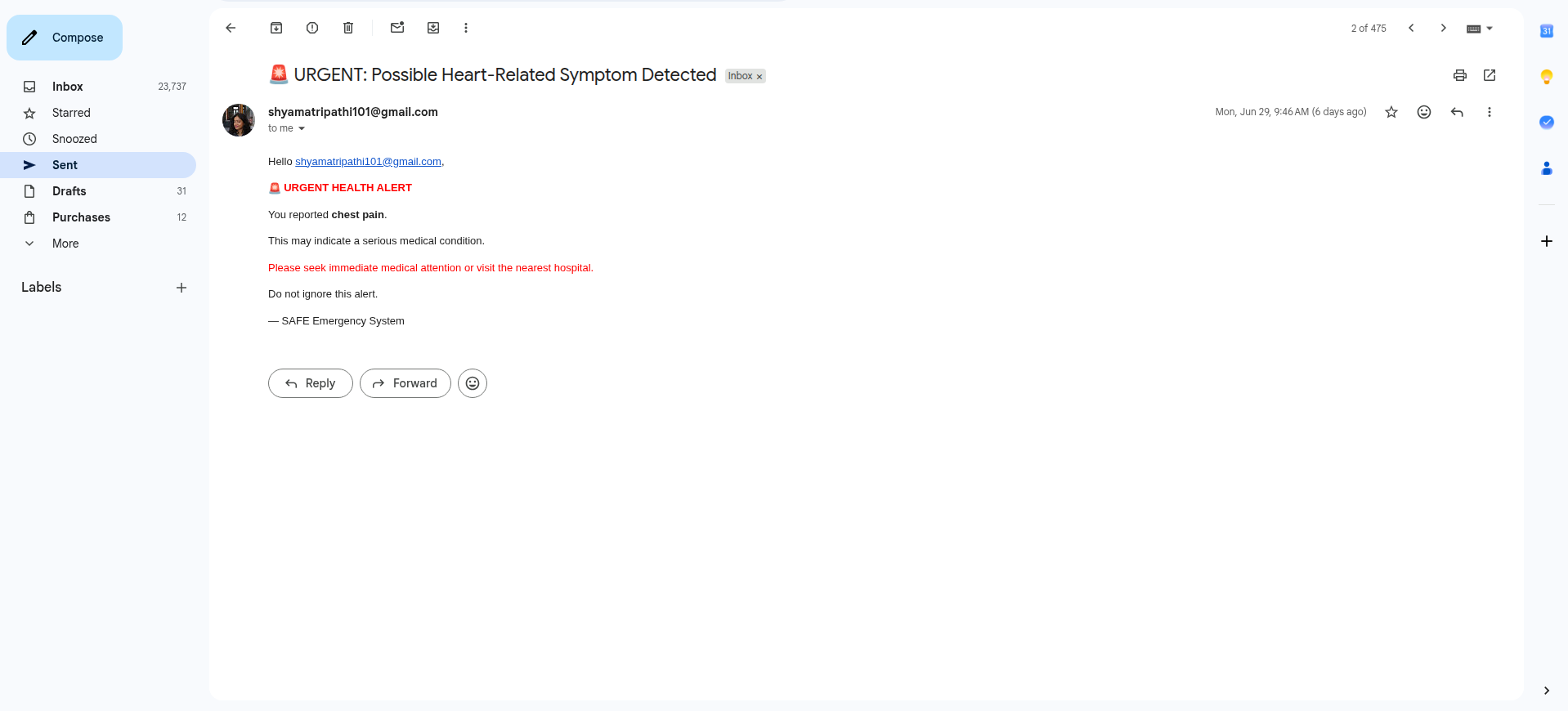 SAFE Emergency Email