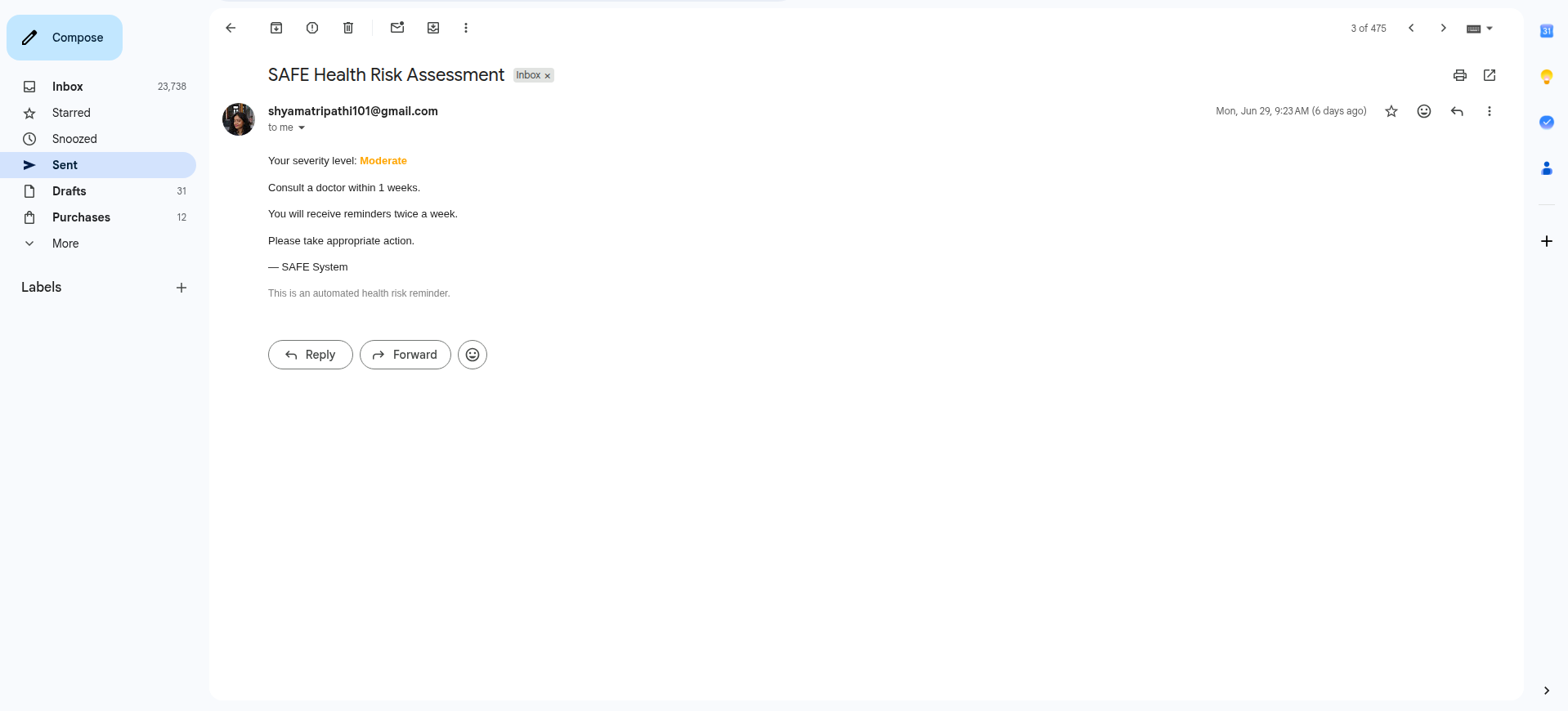 SAFE Severity Email